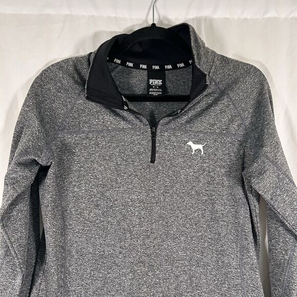 VS Pink Sweater Women's Medium Grey Heathered 1/4 Zip Pullover Mock Neck - Picture 2 of 8